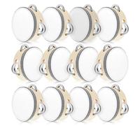 Lukmaa 12 Pcs Tambourine Drum Bulk for Adults Hand Held Percussion Gift Operation Christmas Bulk Items Wood Metal Jingles Musical Educational Drum Instrument for Church Wedding Party Games(White)