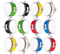 Lukmaa 12 Pcs Wedding Tambourine Drum Bulk for Adults Hand Held Percussion Gift Christmas Wood Metal Jingles Musical Educational Drum Instrument for Church Wedding Party Games(Multicolor,4 Inch)