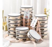 Lukmaa 24 Set 6 Inch Tambourine for Adults Tambourines Bulk Wooden Hand Held Drum with Metal Jingles, Gift Tags, Beige Ribbon Percussion Gift Musical Instrument for Church Wedding Party Favor