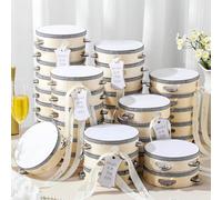 Lukmaa 36 Set 4 inch Wedding Tambourines Bulk for Adults Wooden Hand Held Drum with Metal Jingles, Gift Tags, White Tambourine Gift Musical Instrument for Church Wedding Party Favor