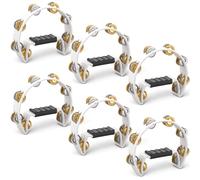 Lukmaa 6 Pack Double Row Tambourine for Adults Gold and Silver Mixed Metal Jingles Hand Held Percussion with Handle 8.5'' Half Moon Tambourine for KTV Party