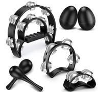 Lukmaa 7 Pcs Tambourines for Adults, Metal Jingles Hand Held Percussion Half Moon Tambourine Foot Tambourine Sand Hammer Egg Shakers for Church KTV School Party Music Supplies