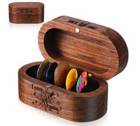 Lukmaa Black Walnut Guitar Pick Holder with 1 Wooden Pick and 6 Celluloid Picks in 3 Thicknesses, Cool Exquisite Guitar Accessories Gifts for Musicians, Rock and Roll, Him, Husband, Boyfriend, Teens