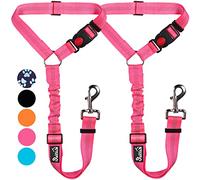 Lukovee Dog Car Seat Belt,2 Pack Headrest Restraint Seat Belt Straps, Dog Tether for Vehicle Adjustable Pet Safety Leads Elastic Bungee Backseat Leash for Dog Harness Collar Travel Daily Use (Pink)
