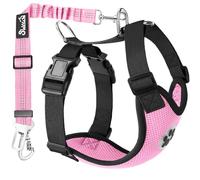 Lukovee Dog Seat Belt for Car, Adjustable Dog Car Harness for Large Medium Small Dogs, Soft Padded & Breathable Mesh Dog Seatbelt with Car Strap and Carabiner(Pink Double Clip,Large)