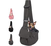 Lukovee Dog Sling Carrier, Hard Bottom Support & Adjustable Soft Padded Shoudler Strap Dog Slings for Small Dogs, Dog Purse with Drawstring Mesh Opening & Zipper Pockets for Puppy Cat Pet (Grey)