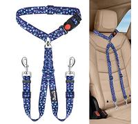 Lukovee Double Dog Seat Belt, New Dual Pet Car Headrest Restraint Safety Seatbelt No Tangle Dog Leash Duty Adjust Elastic Bungee Puppy Lead Splitter Connect Harness in Vehicle Travel for 2 Dogs