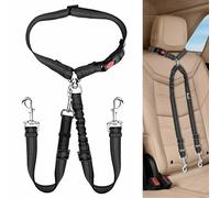 Lukovee Double Dog Seat Belt, New Dual Pet Car Headrest Restraint Safety Seatbelt No Tangle Dog Leash Duty Adjust Elastic Bungee Puppy Lead Splitter Connect Harness in Vehicle Travel (B-Detachable)