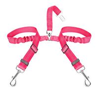 Lukovee Double Dog Seatbelt, Dual Pet Car Seat Belt Adjustable Double Dog Coupler Lead with Elastic Bungee and Reflective Stripe No Tangle Safety Belt Splitter in Vehicle for Two Pets Trip Travel