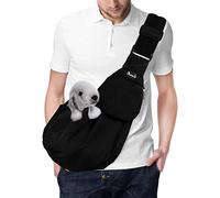 Lukovee Pet Sling, Hand Free Dog Sling Carrier Adjustable Padded Strap Tote Bag Breathable Cotton Shoulder Bag Front Pocket Safety Belt Carrying Small Dog Cat Puppy Machine Washable (Black, L)