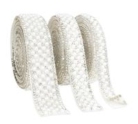 Luktastic Rhinestone Ribbon, Pearl White, 3 Rolls, 1 Yard Each, 3 Sizes: 1cm, 1.5cm, 2cm, Self-Adhesive, Elegant Pearl Pattern, Wedding Occasion