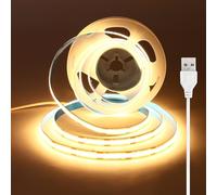 luktix 0.5m USB COB LED Light Strip, 5V Warm White Strip Lights with Sticky Back, 8mm Wide, CRI 92+, Flexible LED Tape for Backlight, Ambient Lighting to TV, Mirror, Under Cabinet, Shelf, 3000K