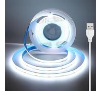 luktix 2.5m COB USB LED Strip, 5V Cool White LED Strip with Sticky Back, 8mm Wide, CRI 92+ for Backlight, Ambient Lighting to TV, Mirror, Under Cabinet, Shelf, 6000K