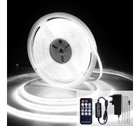 luktix COB LED Strip 10M, 6000K Cool White LED Strips, 24V Dimmable LED Strip Lights, CRI92+,8mm Width, with Remote Control and UKCA Power Supply,for Home Decoration, Kitchen, Mirror
