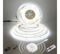 luktix Motion Sensor COB LED Strip Light 3m, 6000K DC24V LED Strips with Remote,4 Timers Modes,Day/Night Lighting Modes,Movement Activated Cool White LED Strip for Stair,Bed,Closet