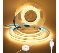 luktix Motion Sensor USB COB LED Strip 2m, 3000K 5V Warm White LED Strip Lights,4 Timers Modes,Day/Night Lighting Modes,Movement Activated Auto ON/Off LED Tape for Stairs,Closet, Cabinet