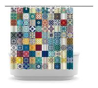 LUKUY Boho Patchwork Shower Curtain 72x72Inch Fabric Bohemian Patch Shower Curtain Colorful Flower Shower Curtain Vintage Moroccan Shower Curtain Sets with Hooks for Bathroom