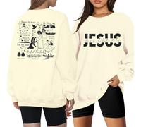 LUKYCILD Christian Sweatshirts for Women Jesus Shirts Bible Verse Inspirational Sweatshirt Oversized Graphic Pullover Tops, Apricot, XL