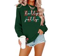LUKYCILD Merry Christmas Sweatshirt Women‘s Holly Jolly Sweatshirts Casual Crew Neck Loose Soft Long Sleeve Pullover Tops, Green, S