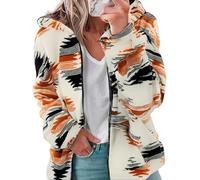 LUKYCILD Womens Western Aztec Print Zip up Hoodies Sweatshirt Sherpa Fleece Jacket Coat with Pockets Casual Warm Outwear, White, X-Large