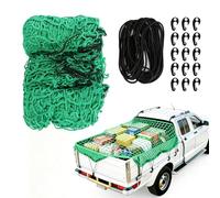 LUKYLUM Cargo Net for Pickup Truck 2x3 m, Safety Trailer Net Roof Rack Cargo Net for Van Heavy Duty Cargo Netting for Lorry Truck Bed SUV, Luggage Net Bungee Net with 15 Hooks 10 M Elastic Cord, Green