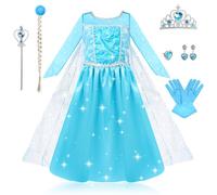 LUKYLUM Princess Costumes for Girls, Girls Princess Dress Up with Wand and Crown Tiara, Fancy Dress for Girls Kids Dressing Up Costume for Carnival Birthday Party Halloween Cosplay Christmas, Blue 120