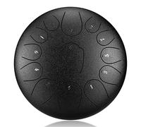 LukyTimo Steel Tongue Drum, 12-Inch 13-Tone Drum Set, Percussion Instrument Tank Drum Set with Drumsticks, Drumstick stand, Bag, Tutorial Book, Note stickers, Finger cot, Black