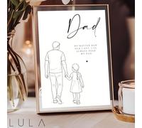 Lula Design A4 Fathers Day Print Line Drawing, Little girl always needs her Daddy, To Daddy from Daughter gift idea, fathers day gift idea