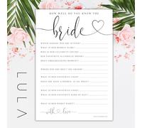 Lula Design A5 PRINTED Hen Party Games, How Well Do You Know The Bride Quiz, Bride to Be, Funny Games Night in or out Weekend Away Bachelorette Hen Game (Pack Size: A5 PACK OF 20)