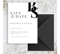Lula Design A6 PERSONALISED Black and White Save The Date Monogram Printed Invitations Monochrome Save the Dates Printed with Optional Envelopes (80, WITH INVITES & ENVELOPES)