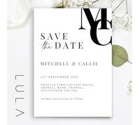 Lula Design A6 PERSONALISED Black and White Save The Date Monogram Printed Invitations Monochrome Save the Dates Printed with Optional Envelopes (40, INVITES ONLY)