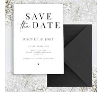 Lula Design black & white A6 Minimalistic monochrome wedding save the date invitations (A6 - INVITE & ENVELOPES - PACK OF 30)