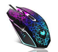 LuLabboard Gaming Mouse, 4 DPI Settings Up to 3600 DPI, Light Up RGB Ergonomic Optical Gaming Mice for Laptop/mac, Computer Wired USB Mouse, 7 Colors LED Backlight, 6 Programmable Buttons-Black