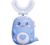 LulaBini DinoBrush 360° Kids Ultrasonic Electric Toothbrush, U Shaped Chewable Toothbrush, Funny Dinosaur for Children 2-12 Year (Blue (7-12))
