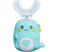 LulaBini DinoBrush 360° Kids Ultrasonic Electric Toothbrush, U Shaped Chewable Toothbrush, Funny Dinosaur for Children 2-12 Year (Green (2-6))