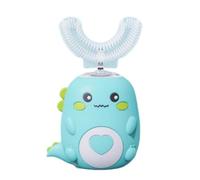 LulaBini DinoBrush 360° Kids Ultrasonic Toothbrush for Ages 2-12, U-Shaped Electric Toothbrush with Cartoon Dinosaur Design, Waterproof (Green (7-12))