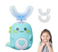 Lulabini Toothbrush, Toddla U-Shaped 360º Ultrasonic Toothbrush, Dinobrush 360 Kids Ultrasonic Toothbrush with Silicone Bristles, Rechargeable Waterproof Electric Toothbrush for Kids (Green(2-6 Age))