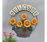 lulalula Welcome Sign Outdoor, Vintage Metal Sunflower and Watering Can Design Welcome Door Sign Wall Front Door Decor Hanging Signs Wall Art Decor for Indoor Outdoor Yard 42x36cm