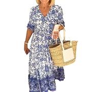 LULAND Boho V Neck Floral Boho Dress Floral Midi Dress for Women