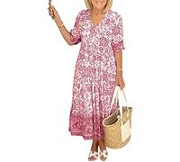 LULAND Boho V Neck Floral Boho Dress Floral Midi Dress for Women