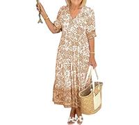 LULAND Boho V Neck Floral Boho Dress Floral Midi Dress for Women