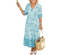 LULAND Boho V Neck Floral Boho Dress Floral Midi Dress for Women