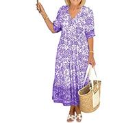 LULAND Boho V Neck Floral Boho Dress Floral Midi Dress for Women