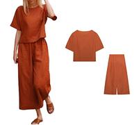 LULAND Linen Sets for Women 2 Piece,Loungewear for Women 2 Piece Set Plus Size Summer Outfits Casual Top and Wide Leg Crop Pants (Q,M#)