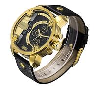 LULI Casual Unique Design DZ Style Large Dial Dual Clock Quartz Movement Sport Wrist Watch With Leather Band Calendar Function For Men (SKU : Wa5611bj)