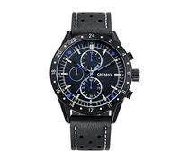 LULI Men Watches Unique Design Fashionable Multifunctional Style Quartz Sport Wrist Watch with Leather Band GMT Time Calendar Luminous Display (SKU : Wa1400bl)