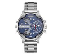 LULI Mens Unique Design Fashionable Business Style Large Dial Dual Time Zone Quartz Movement Wrist Watch with Stainless Steel Band Calendar Function Simple and Classic (SKU : Wa0024c)