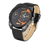 LULI Simple and Classic Casual Unique Design Dual Clock Quartz Business Wrist Watch with Leather Band for Men (SKU : Wa6882bb)