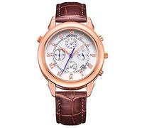 LULI Unique Design Mens Watch 3ATM Waterproof Rome Scale Four Functional Front Sub Dials 1/10 Second, Second, Minute, 24 Hours Starry Sky Back Dial Quartz Movement Waist Watch With Leather Band Calend