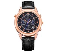 LULI Unique Design Mens Watch 3ATM Waterproof Rome Scale Four Functional Front Sub Dials 1/10 Second, Second, Minute, 24 Hours Starry Sky Back Dial Quartz Movement Waist Watch With Leather Band Calend